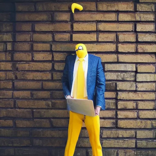 Image similar to a man wearing a suit banana head