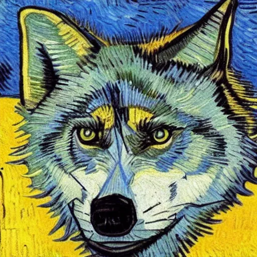 Image similar to retard wolf, van gogh,