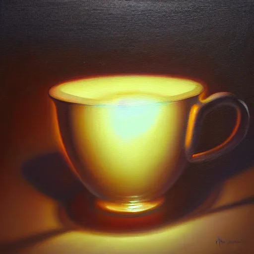 Prompt: a cup filled with light, oil painting, hyperdetailed, smooth