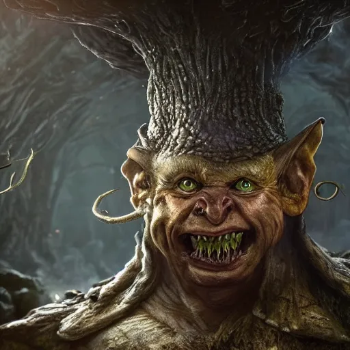 Prompt: highly detailed portrait of donald trump as a goblin in a magical mushroom forest, in skyrim, unreal engine, fantasy art by greg rutkowski, global illumination, radiant light, detailed and intricate environment