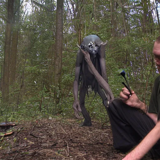 Prompt: gollum smokes cigarette trail cam -6