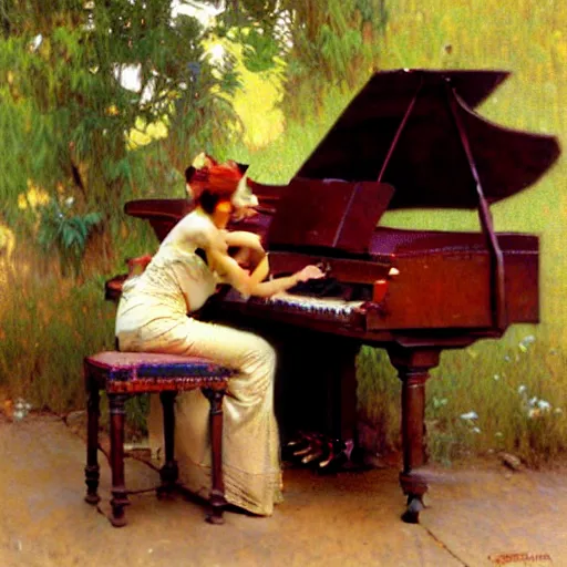 Prompt: cat, playing piano, painting by gaston bussiere, craig mullins, greg rutkowski, alphonse mucha