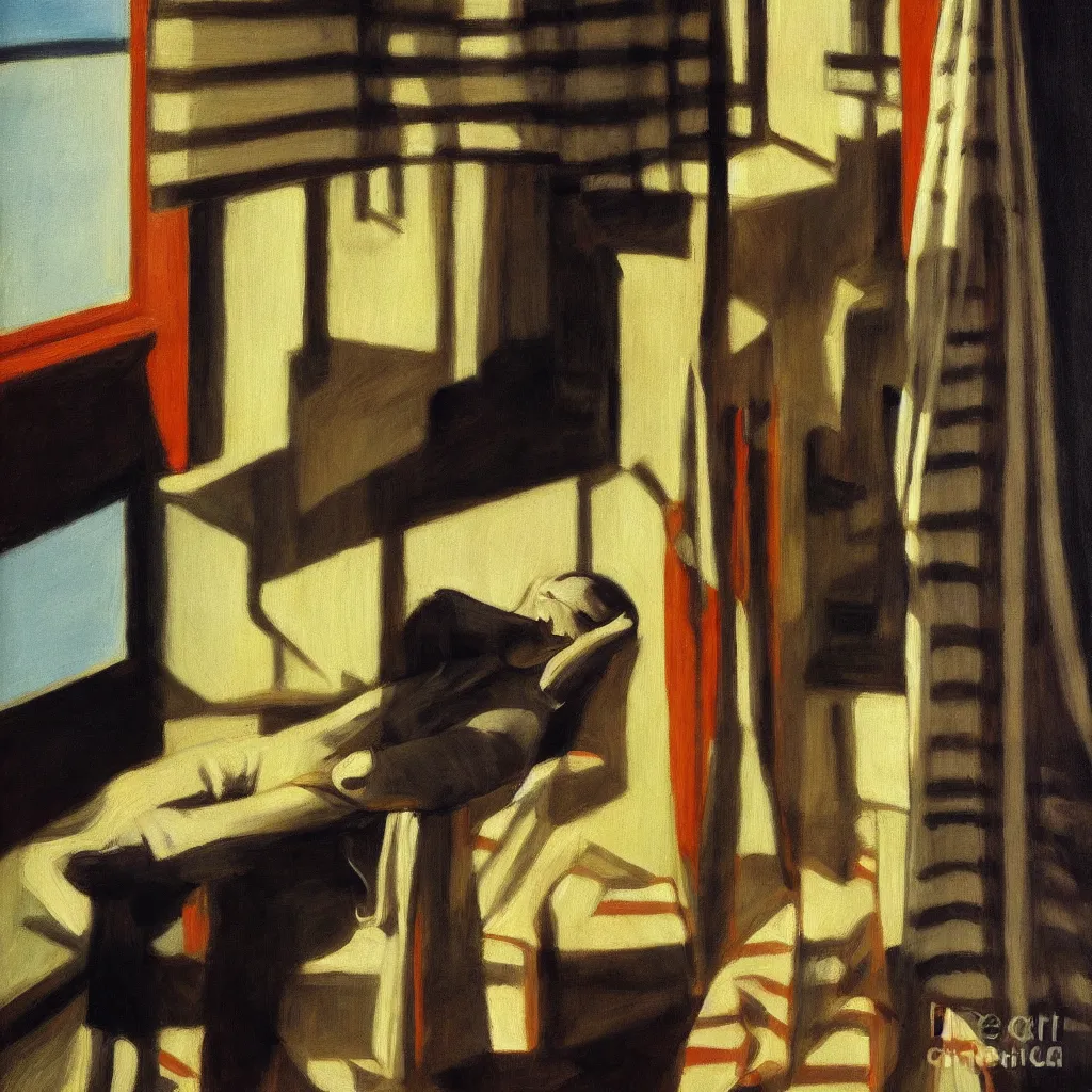 Image similar to high quality high detail painting of stripes by edward hopper, hd, portrait, dramatic lighting