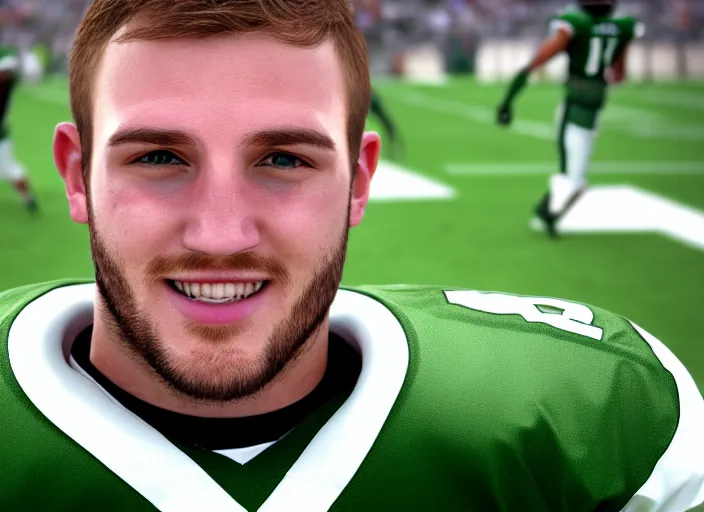 Prompt: facial portrait of a football player on the sidelines, quarterback cole wentz, reddit contest winner, madden 2 1, ps 4, character design