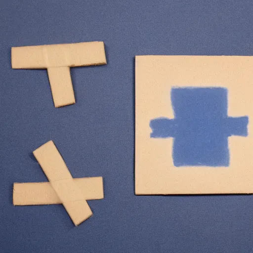 Prompt: a photo of a piece of cardboard with tic tac toe on it made of blue tape, gray background