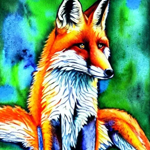 Image similar to fox, watercolor, psychedelic