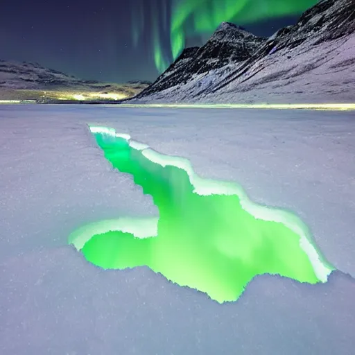 Prompt: aurora borealis trapped in ice