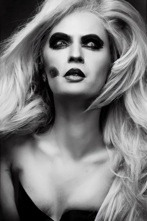 Image similar to a fashion photo portrait of Bernie Sanders, full makup, smokey eye, fetish, leather, pvc, medium shot. In the style of Helmut newton, robert maplethorpe, Stefano Brunesci, Lachlan Bailey, Herb Ritts, Ellen Von Unwerth, Haris Nukem, Sardax, Annie Leibovitz. detailed photo, hd, 4k, trending on artstation, b&w, 35mm, f1.8