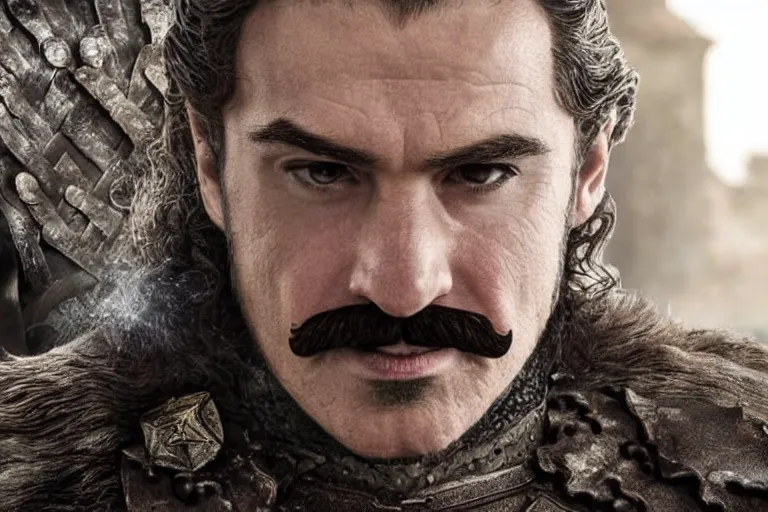 Prompt: promotional image of Super Mario in Game of Thrones, realistic, detailed face, movie still frame, promotional image, imax 70 mm footage
