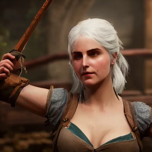 Image similar to Concept art of Ciri from the Witcher 3 in wooden bath, 8k, uhd