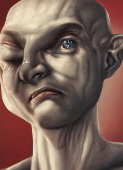 Image similar to a hyper realistic portrait of a handsome male alien