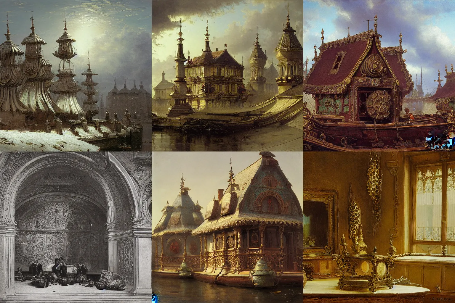 Image similar to detailed painting of a pod architecture, filigree ornaments, andreas achenbach