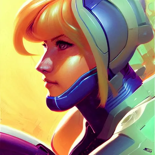 Image similar to head and shoulders portrait of Zero Suit Samus, illustration, medium shot, intricate, elegant, highly detailed, digital art, sharp lines, ffffound, art by Fernanda Suarez and Greg Manchess and Sachin Teng