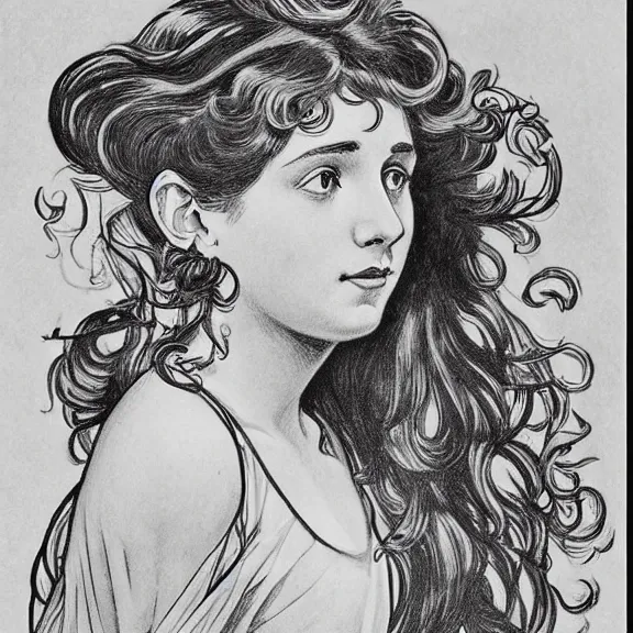 Image similar to a highly detailed beautiful portrait in the style of charles dana gibson and in the style of alphonse mucha.