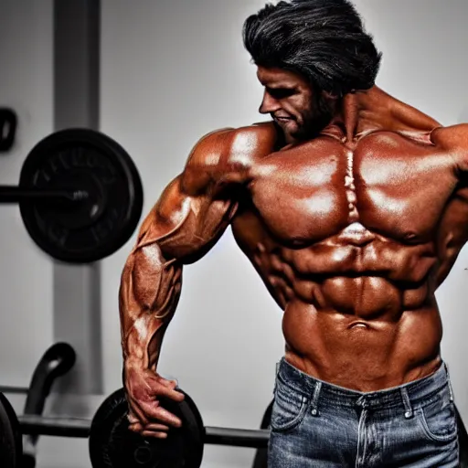 Prompt: vegan bodybuilder flexing his massive muscles, UHD, 4k, highly detailed
