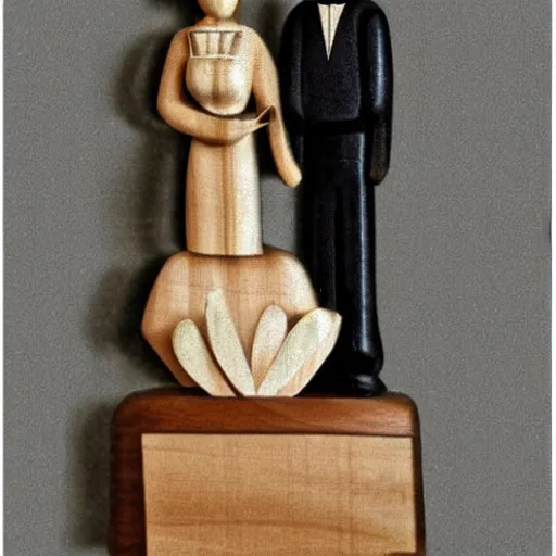 Image similar to wooden statue of a wedding :: 2d matte :: poster 1980s style