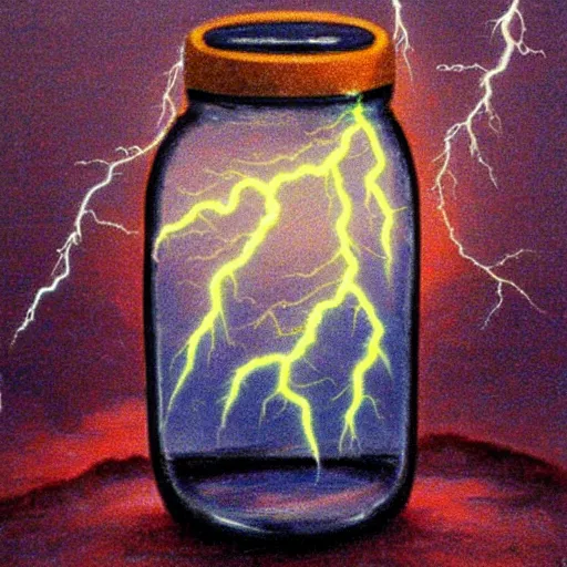 Prompt: a lightning storm in a jar