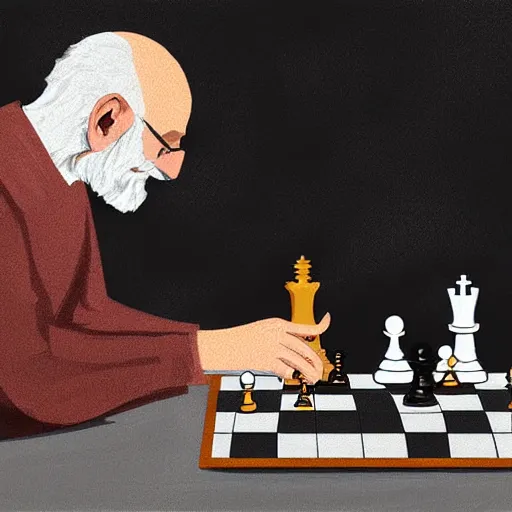 Image similar to an old man playing chess, digital art by Max Grecke