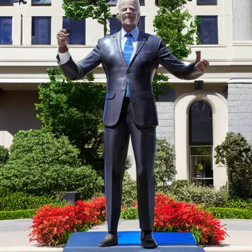 Prompt: joe biden statue outside of the nickelodeon hotel