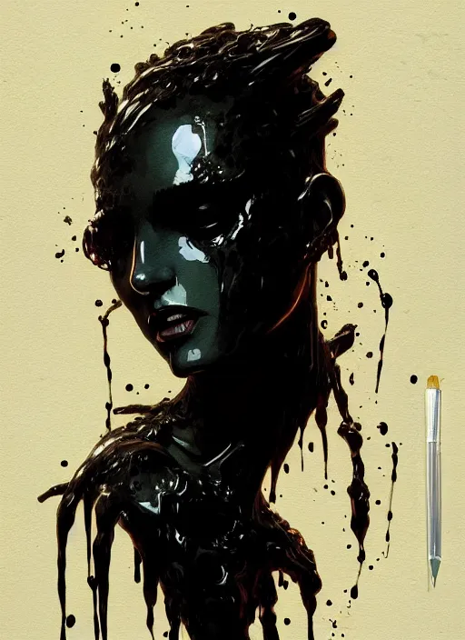 Image similar to painting of a woman in black slime, highly detailed, digital painting, concept art, smooth, sharp focus, illustration, illustration by greg rutkowski, yoji shinkawa, 4 k, digital art, concept art, trending on artstation, 8 k