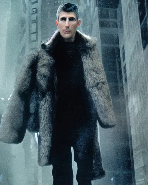 Prompt: an award winning portrait photograph of Deckard from Bladerunner dressed in Balenciaga