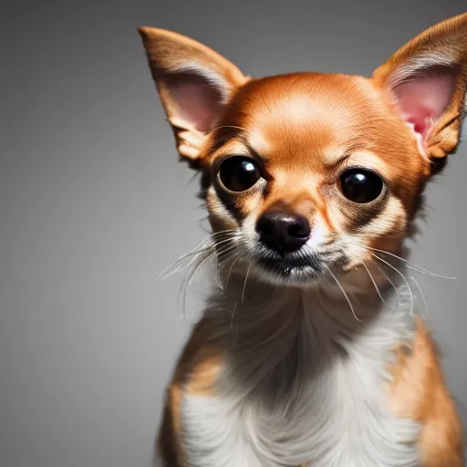 Image similar to studio photo of a cat chihuahua hybrid, 4k