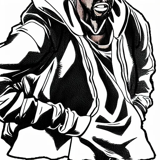 Image similar to manga panel of kanye west in the style of kentaro miura, 8 k, 4 k, masterpiece, trending on artstation