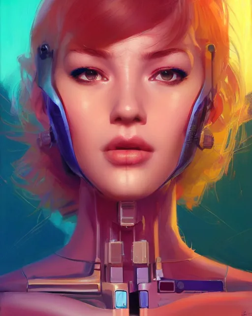 Image similar to half - robot woman with cute - fine - face, pretty face, multicolored hair, realistic shaded perfect face, fine details by realistic shaded lighting poster by ilya kuvshinov katsuhiro otomo, magali villeneuve, artgerm, jeremy lipkin and michael garmash and rob rey