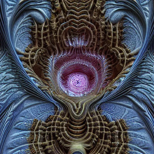 Image similar to Complex alien fractal structure, 3d mandelbulb, by Zdzisław Beksiński, trending on ArtStation