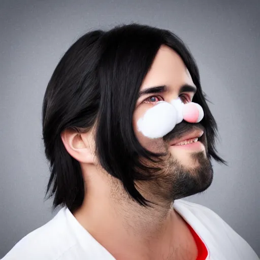 Prompt: Picture Of Man with Red Nose and Long black hair