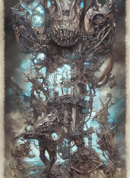 Image similar to a full page concept designs of extraterrestrial dark creature concept art, steampunk blueprint, intricate details, ink on paper, scientific, Highly detailed labeled, poster, Peter Mohrbacher