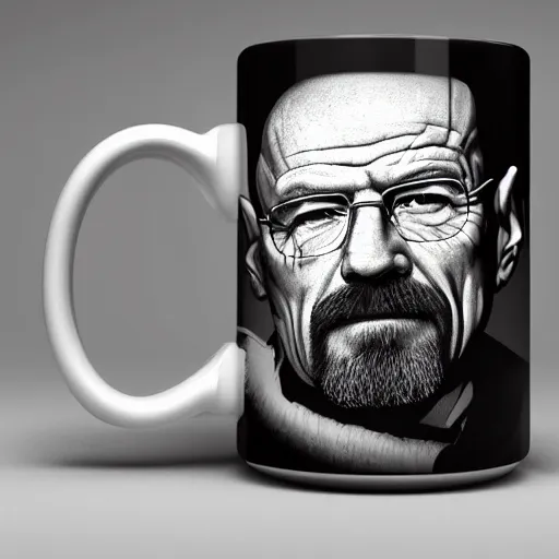 Prompt: mug with walter white's face on it