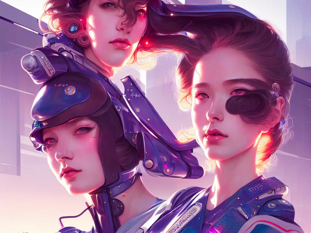 Prompt: portrait futuristic police girl, at future neon light tokyo rooftop, ssci - fi and fantasy, intricate and very very beautiful and elegant, highly detailed, digital painting, artstation, concept art, smooth and sharp focus, illustration, art by tan zi and ayanamikodon and alphonse mucha and wlop