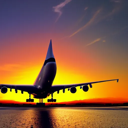 Prompt: boeing 7 4 7 airliner, sunset, realistic, high definition, 4 k