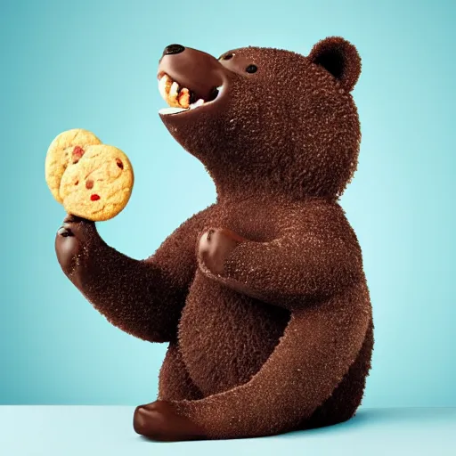 Prompt: A bear eating a cookie