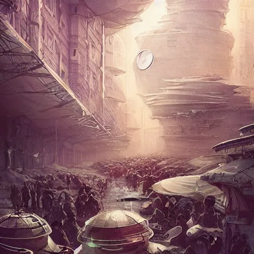 Prompt: It’s crowded streets of Russian Khrushyovkas sleeping quarters on the Moon city, Norilsk, sci-fi, fantasy, intricate, very very beautiful, elegant, highly detailed composition, digital painting, artstation, concept art, smooth, sharp focus, illustration, art by artgerm and greg rutkowski and alphonse mucha