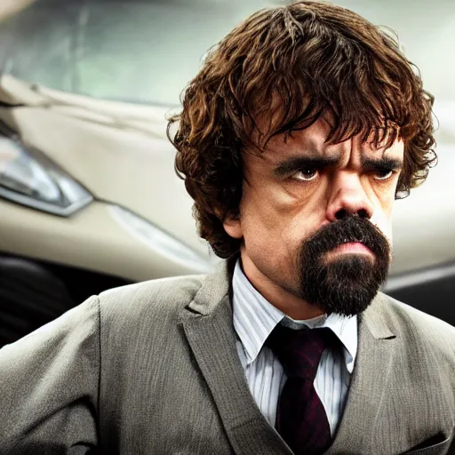 Prompt: peter dinklage as a car salesman