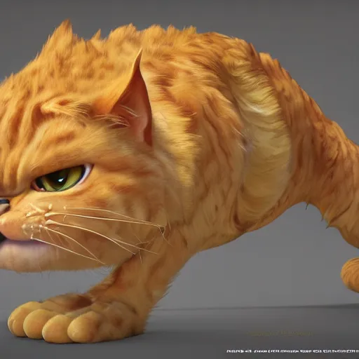 Image similar to garfield, au naturel, hyper detailed, digital art, trending in artstation, cinematic lighting, studio quality, smooth render, unreal engine 5 rendered, octane rendered, art style by klimt and nixeu and ian sprigger and wlop and krenz cushart.