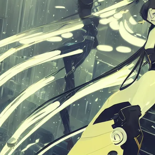 Image similar to luxury advertisement, white and yellow colors. highly detailed post-cyberpunk sci-fi close-up schoolirl in asian city in style of cytus and deemo, mysterious vibes, by Ilya Kuvshinov, by Greg Tocchini, nier:automata, set in half-life 2, beautiful with eerie vibes, very inspirational, very stylish, surrealistic, perfect digital art, mystical journey in strange world, bastion game