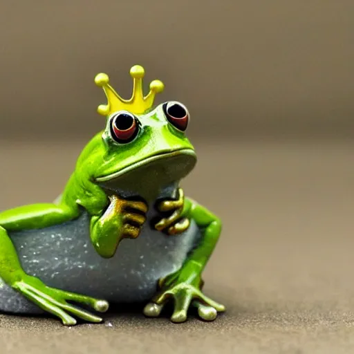 Image similar to anthropomorphic frog wearing crown, photo, 5 5 mm