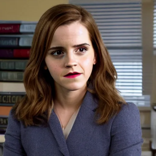 Prompt: emma watson as Pam Beesly in the TV show the office promotional images