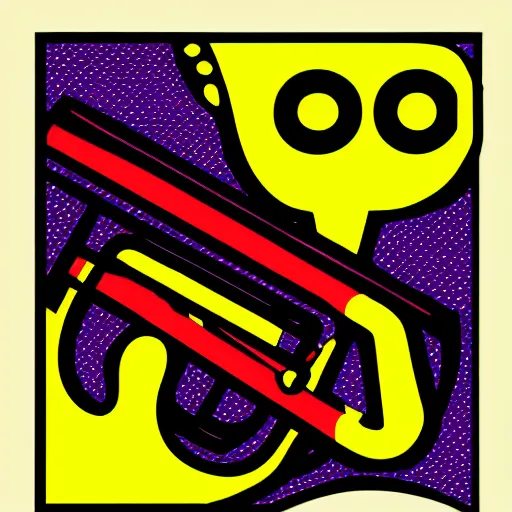 Prompt: detailed pop art comic illustration of a trumpet