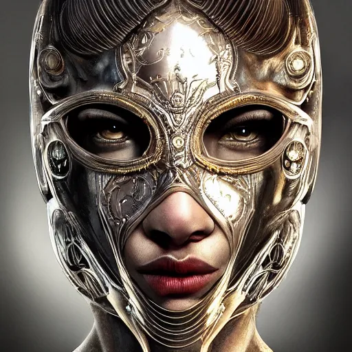 Image similar to Very very very very highly detailed epic photo of face with venetian mask, intricate, dystopian, sci-fi, extremely detailed, digital painting, artstation, concept art, smooth, sharp focus, illustration, intimidating lighting, incredible art by Artgerm and Vincent di Fate