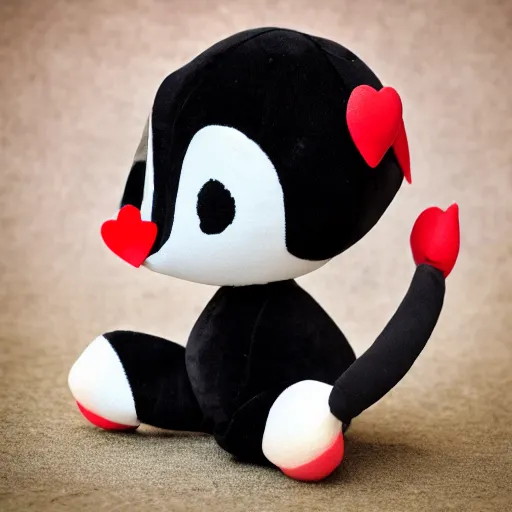 Prompt: cute fumo chibi plush imp, black and white with red hearts, companion, soft shadow, vray