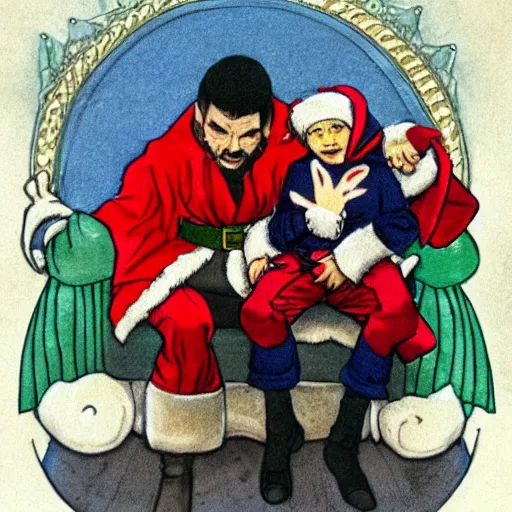 Image similar to dr strange as a young child sitting on santas lap