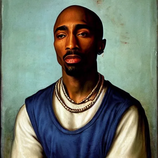 Prompt: A Renaissance portrait painting of Tupac Shakur