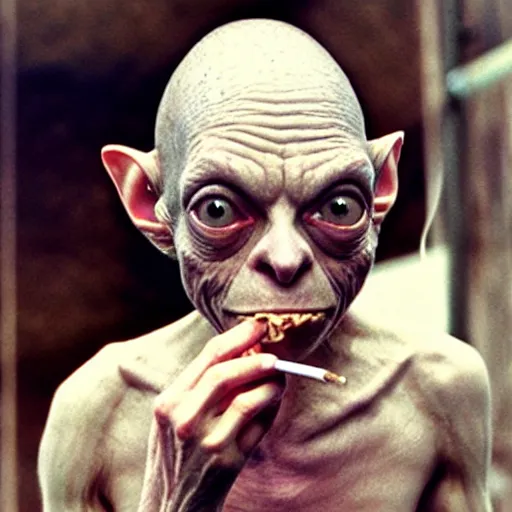 Image similar to gollum smokes cigarette