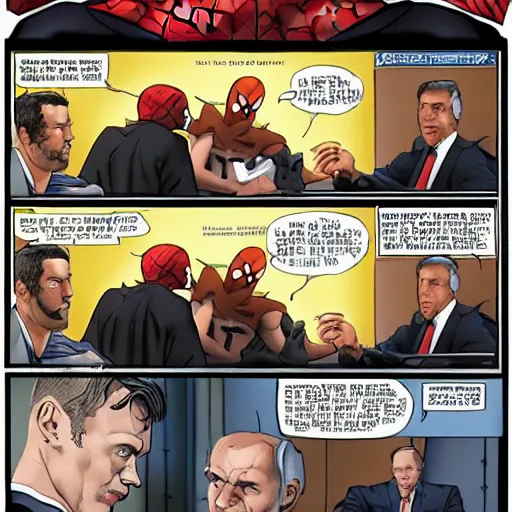 Image similar to cinematic movie of Marvel's spider-man fighting a judge in a court of law