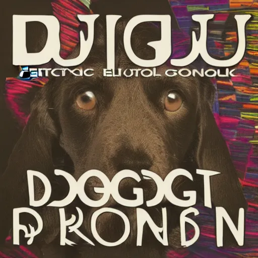 Image similar to album cover of a electronic group, dog, album cover art, album cover