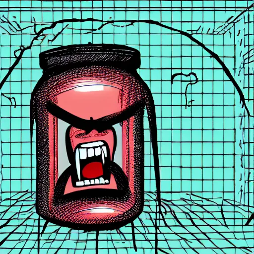 Prompt: a screaming man trapped in a jar